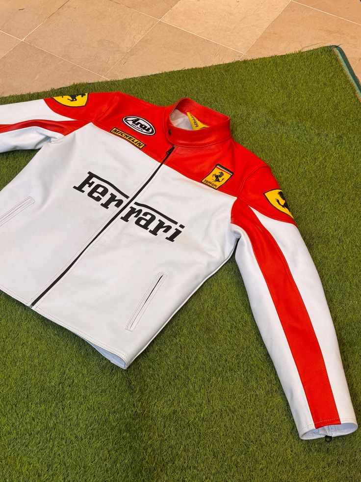 White & Red Ferrari Leather Jacket | SLIKDRIP® Luxe Edition