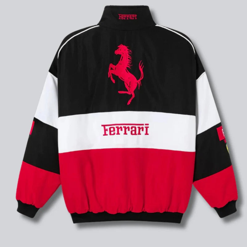 Unisex Ferrari Racing Jacket | Vintage F1 | Motorsport Fashion Style | White Black Red